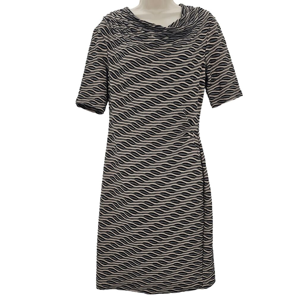 VTG DressBarn Womans size 6 Geometric Striped Short Sleeve Cowl Neck Midi Dress